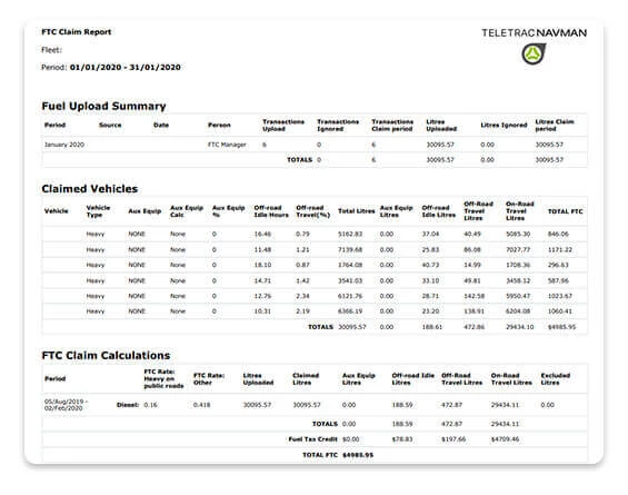 fuel tax claim report